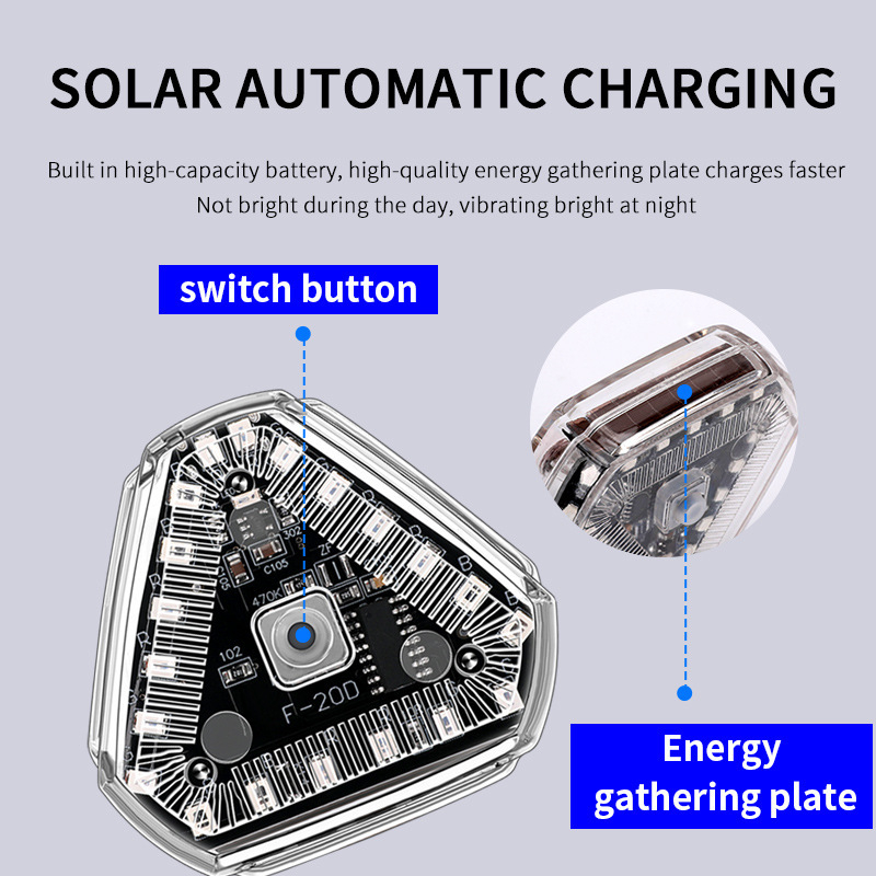 Motocikl upozoravajuće svjetlo, trokutasto solarno svjetlo, bez žica, ABS, univerzalna kompatibilnost, model 0990