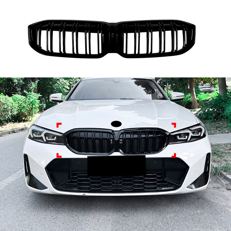 Yaoye Set prednje rešetke s dvije linije za BMW 3 Series G20/G21/G28 LCI 2023+ – Materijal ABS plastika, Ugradnja na branik, Dijeli broj 1258, Težina 1.6 kg, Kompatibilni modeli: G20/G21/G28 LCI 2023+
