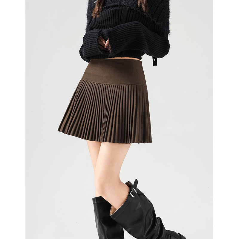 Plisirana vunena suknja, A-linija, japansko-korejski casual stil, zima 2025, poliester 95%+