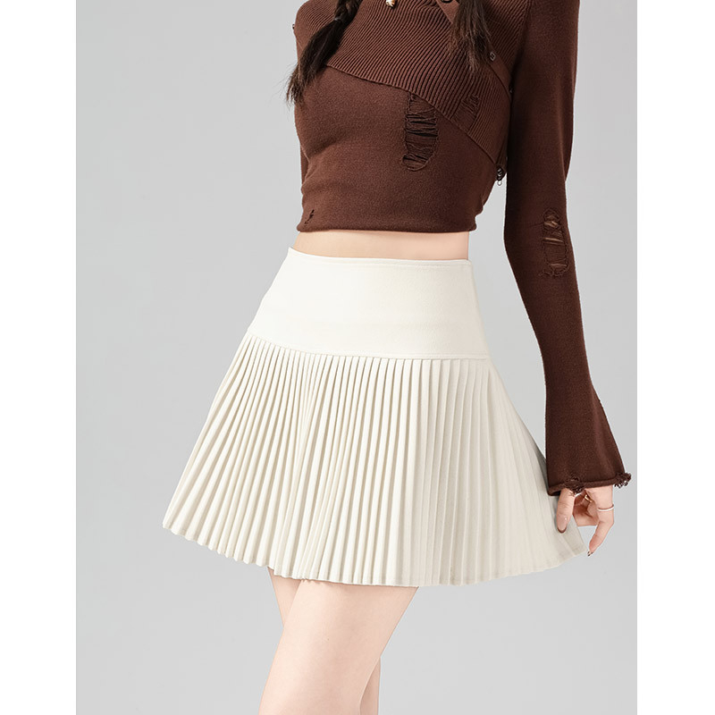 Plisirana vunena suknja, A-linija, japansko-korejski casual stil, zima 2025, poliester 95%+