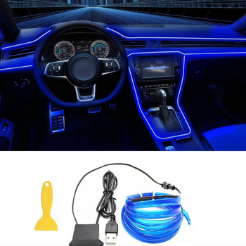 Unutarnja automobilska LED traka za ambijentalno osvjetljenje, USB sučelje, 5V, 3W, EL materijal, ugrađena u prednji unutrašnji prostor, hladna atmosfera svjetla