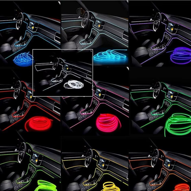 Unutarnja automobilska LED traka za ambijentalno osvjetljenje, USB sučelje, 5V, 3W, EL materijal, ugrađena u prednji unutrašnji prostor, hladna atmosfera svjetla