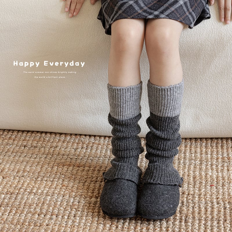 Misscucudog Dječje pletene leg warmers, debeli vuneni, jacquard, color-block uz dvije boje, srednji dio cijevi, za sve sezone
