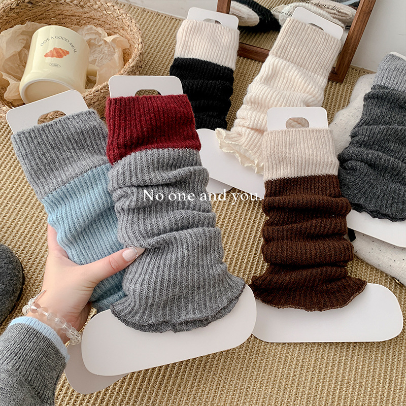 Misscucudog Dječje pletene leg warmers, debeli vuneni, jacquard, color-block uz dvije boje, srednji dio cijevi, za sve sezone