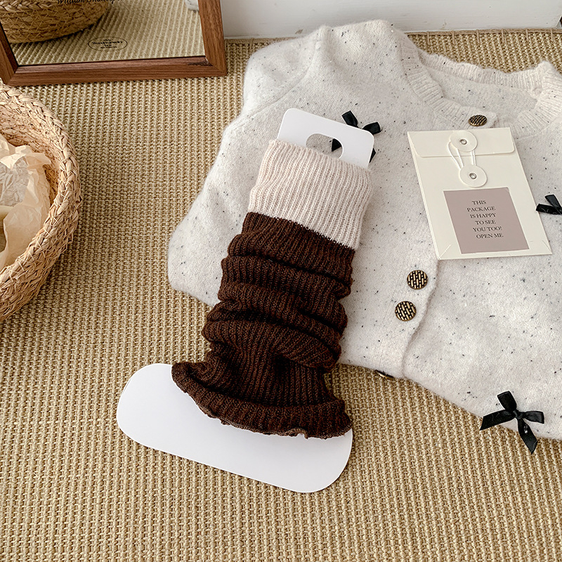 Misscucudog Dječje pletene leg warmers, debeli vuneni, jacquard, color-block uz dvije boje, srednji dio cijevi, za sve sezone