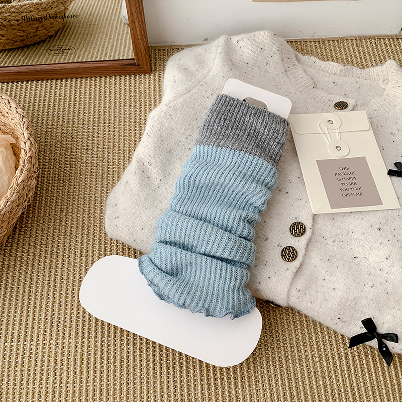 Misscucudog Dječje pletene leg warmers, debeli vuneni, jacquard, color-block uz dvije boje, srednji dio cijevi, za sve sezone