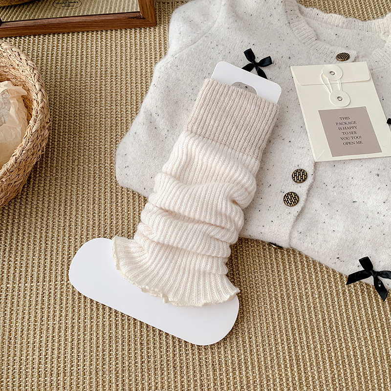 Misscucudog Dječje pletene leg warmers, debeli vuneni, jacquard, color-block uz dvije boje, srednji dio cijevi, za sve sezone