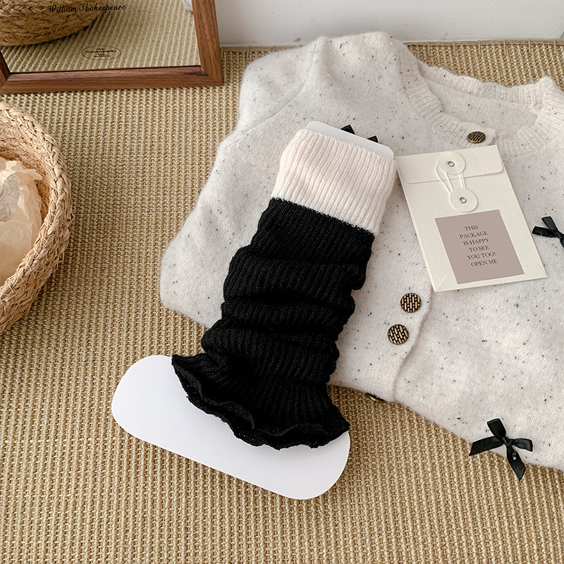 Misscucudog Dječje pletene leg warmers, debeli vuneni, jacquard, color-block uz dvije boje, srednji dio cijevi, za sve sezone
