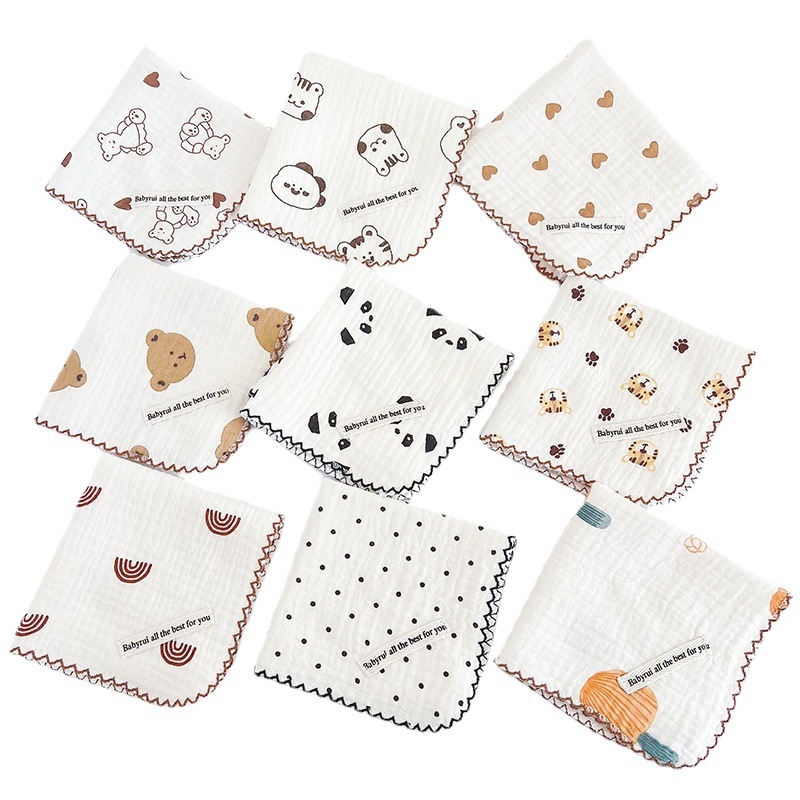 Квадратно кърпиче за бебета и деца | чист памук >95%, бамбукови влакна, попивен, модели: каре, едноцветно, карикатура, точки, безопасност клас А