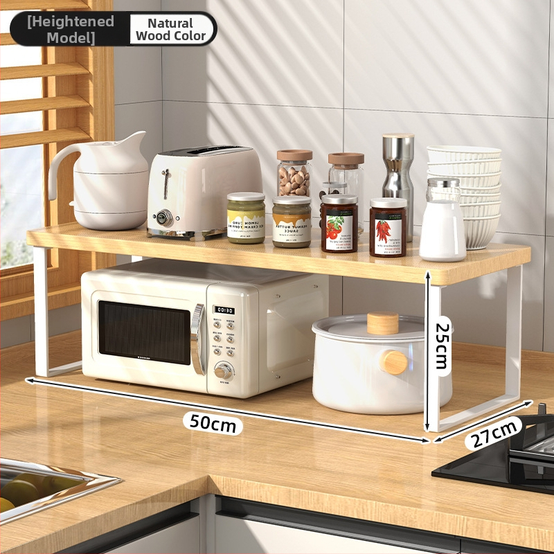 Fából készült konyhai mikrohullámú sütő polc — multifunkcionális, többszintes, a munkalapra helyezhető