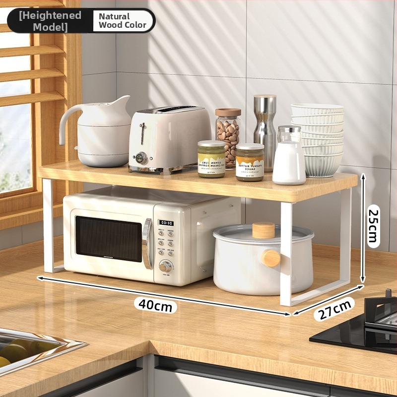 Fából készült konyhai mikrohullámú sütő polc — multifunkcionális, többszintes, a munkalapra helyezhető