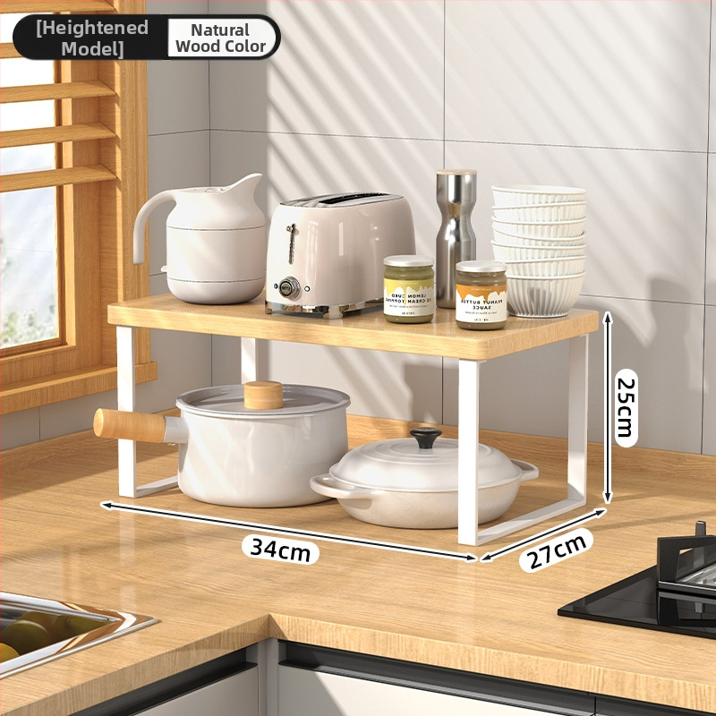 Fából készült konyhai mikrohullámú sütő polc — multifunkcionális, többszintes, a munkalapra helyezhető