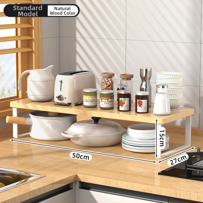 Fából készült konyhai mikrohullámú sütő polc — multifunkcionális, többszintes, a munkalapra helyezhető