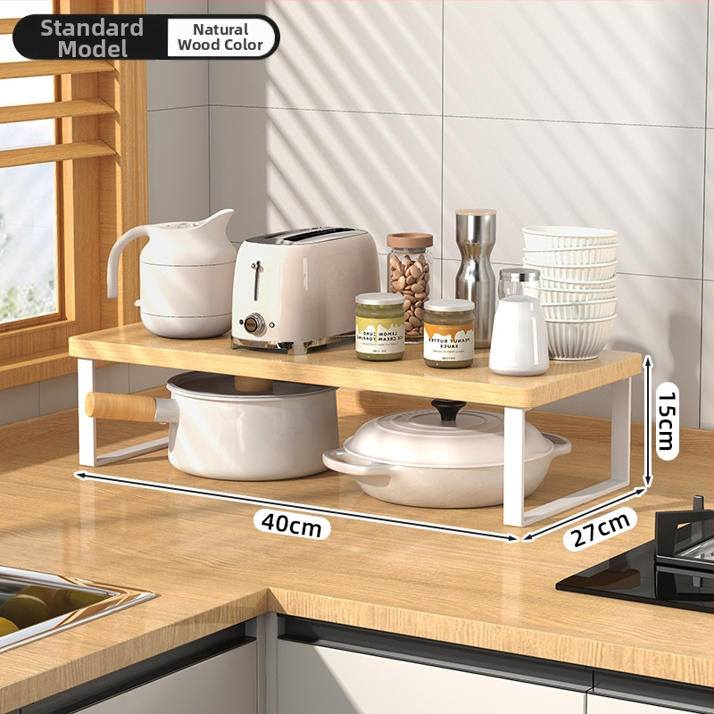 Fából készült konyhai mikrohullámú sütő polc — multifunkcionális, többszintes, a munkalapra helyezhető