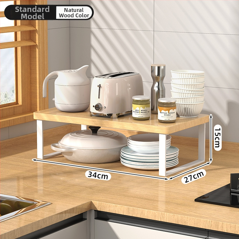Fából készült konyhai mikrohullámú sütő polc — multifunkcionális, többszintes, a munkalapra helyezhető