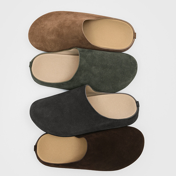 Мъжки чехли от набук – Casual Slip-On, Горна част набук, Гумена подметка, Затворен пръст и открит заден край