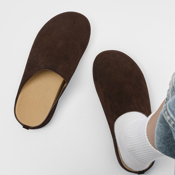 Мъжки чехли от набук – Casual Slip-On, Горна част набук, Гумена подметка, Затворен пръст и открит заден край