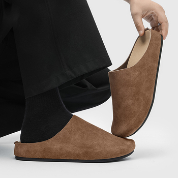 Мъжки чехли от набук – Casual Slip-On, Горна част набук, Гумена подметка, Затворен пръст и открит заден край