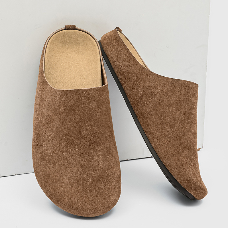 Мъжки чехли от набук – Casual Slip-On, Горна част набук, Гумена подметка, Затворен пръст и открит заден край