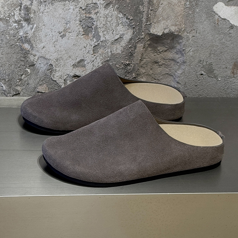 Мъжки чехли от набук – Casual Slip-On, Горна част набук, Гумена подметка, Затворен пръст и открит заден край