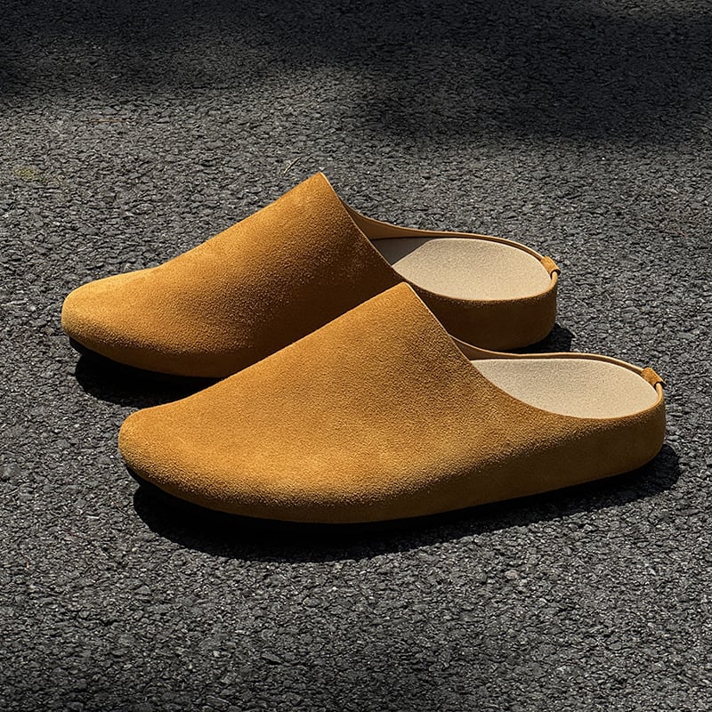 Мъжки чехли от набук – Casual Slip-On, Горна част набук, Гумена подметка, Затворен пръст и открит заден край