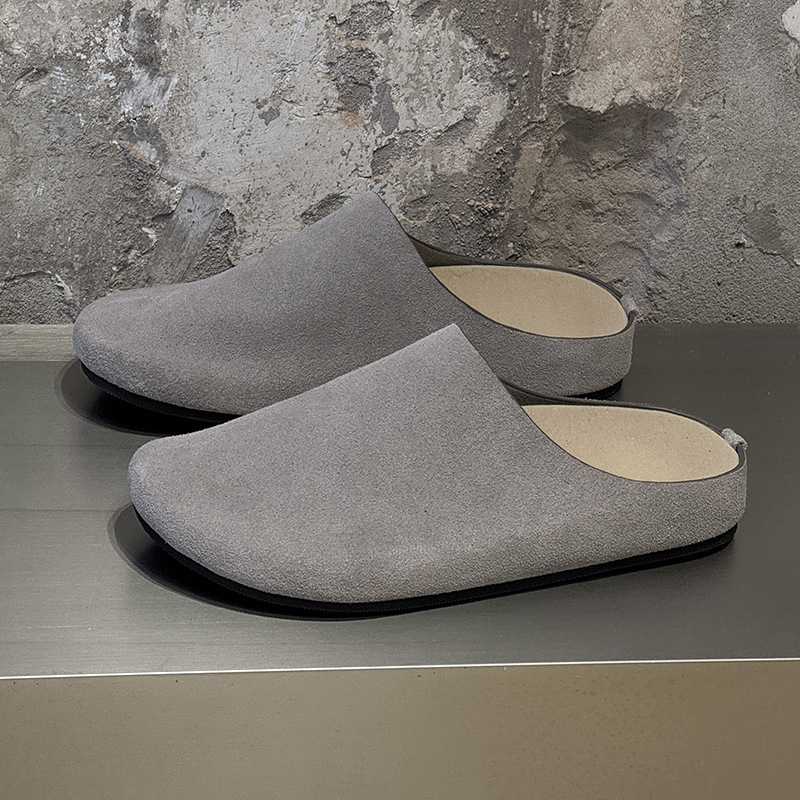 Мъжки чехли от набук – Casual Slip-On, Горна част набук, Гумена подметка, Затворен пръст и открит заден край