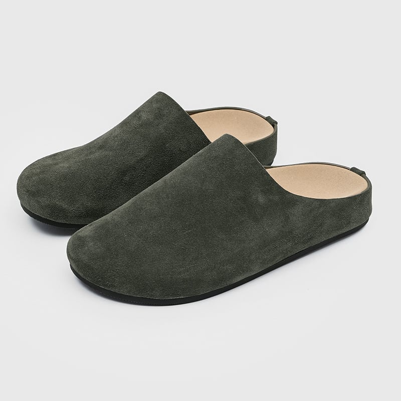 Мъжки чехли от набук – Casual Slip-On, Горна част набук, Гумена подметка, Затворен пръст и открит заден край