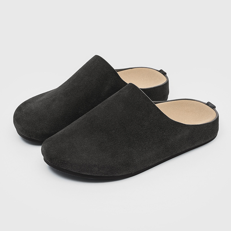 Мъжки чехли от набук – Casual Slip-On, Горна част набук, Гумена подметка, Затворен пръст и открит заден край
