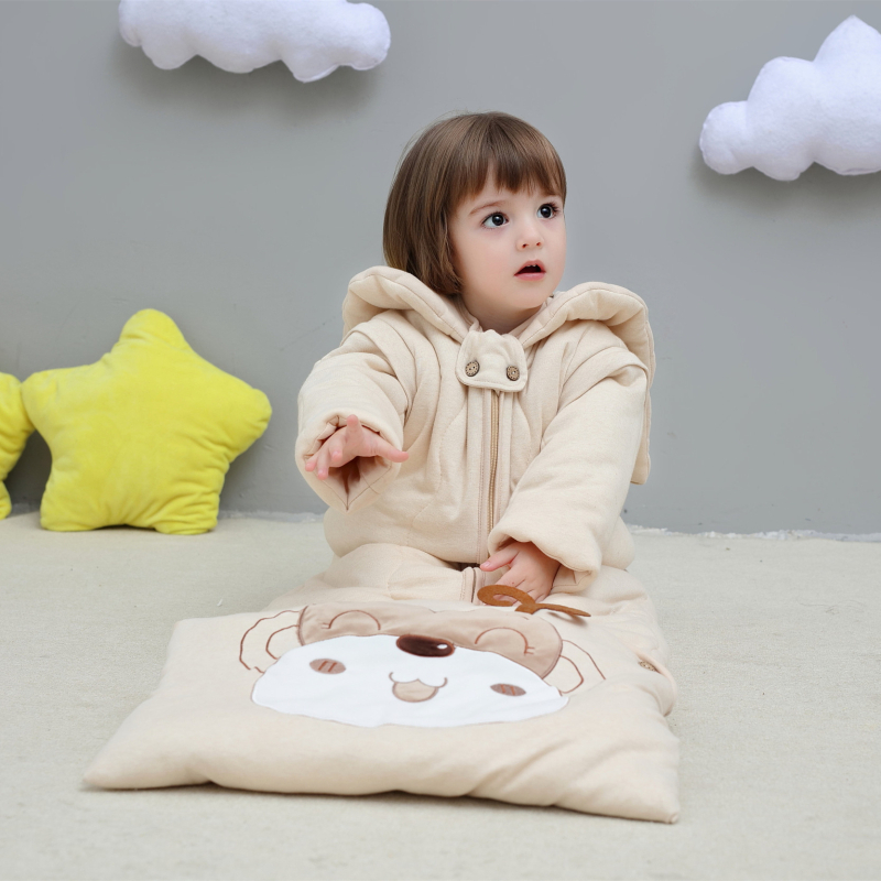 Dječja spavaća vreća za bebe s odvojivim rukavima, tkanina od čistog pamuka, Space Cotton punjenje, metalni zatvarač, karikatura uzorak