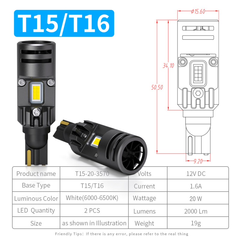 LED stražnje svjetlo za automobil, model T15-20W-3570, 20W, 2000 lm, 12-18 V DC