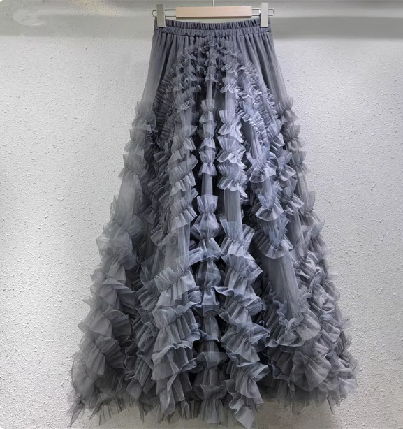 Višeslojna mrežasta tutu suknja, duga, A-linija, mikroelastičan materijal, stil princeze
