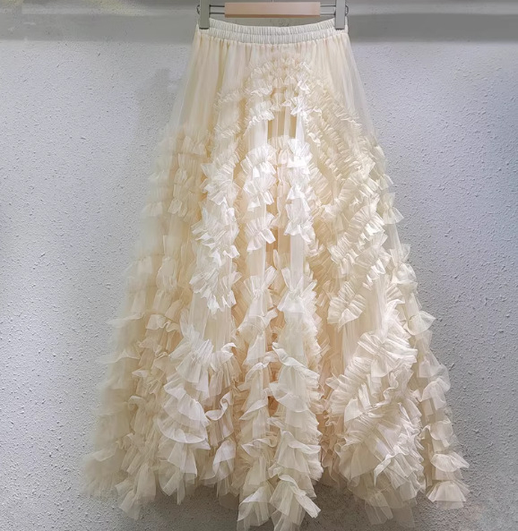 Višeslojna mrežasta tutu suknja, duga, A-linija, mikroelastičan materijal, stil princeze