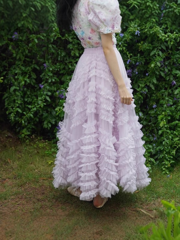 Višeslojna mrežasta tutu suknja, duga, A-linija, mikroelastičan materijal, stil princeze