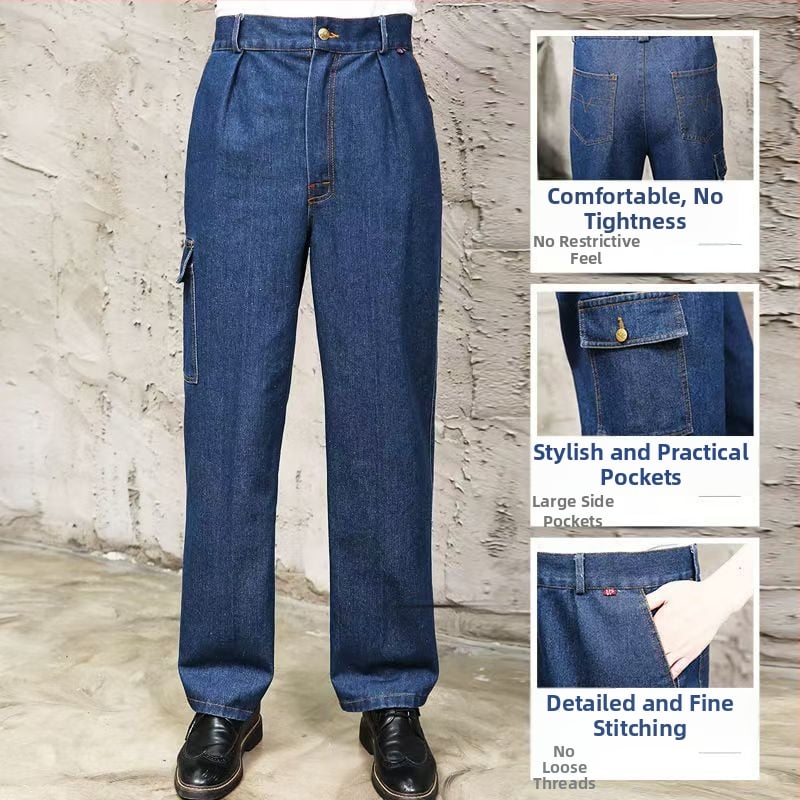 Muške hlače za zavarivanje s ravnim krojem, zaštita od opeklina, izdržljive debela poliester tkanina