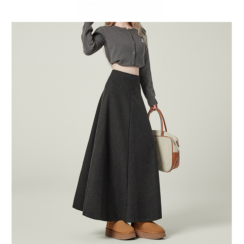 Forever21 magas derekú A-vonalú gyapjú szoknya, középméretű, drapírozott textúrával