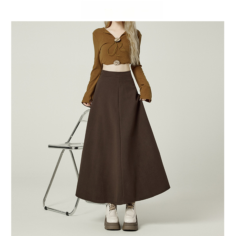 Forever21 magas derekú A-vonalú gyapjú szoknya, középméretű, drapírozott textúrával