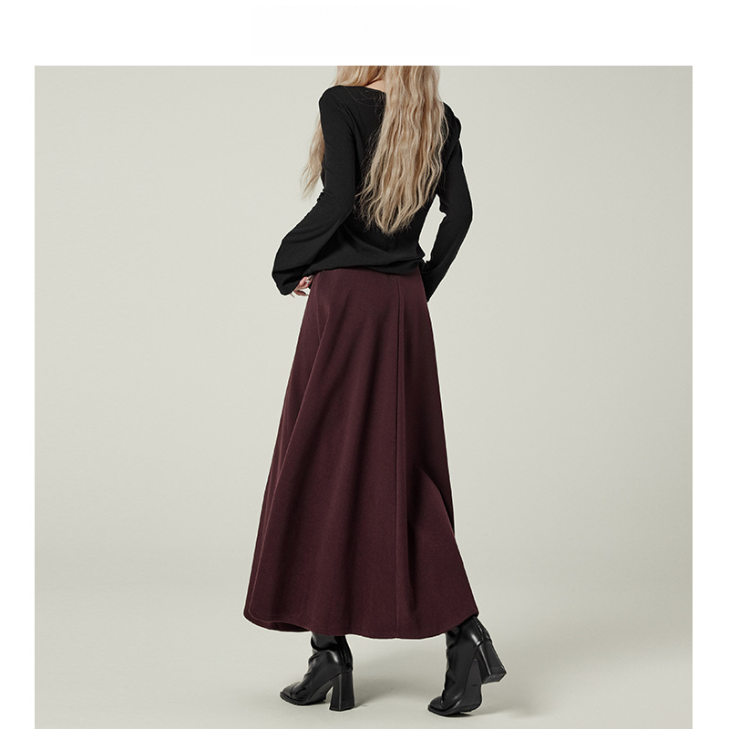 Forever21 magas derekú A-vonalú gyapjú szoknya, középméretű, drapírozott textúrával