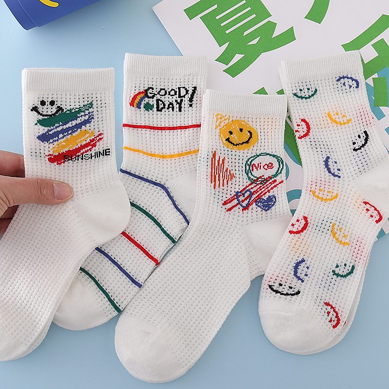 Gyerek zokni, ultra vékony, csíkos minta, középső cső, pamut 50–70%, tavasz–nyár, uniszex