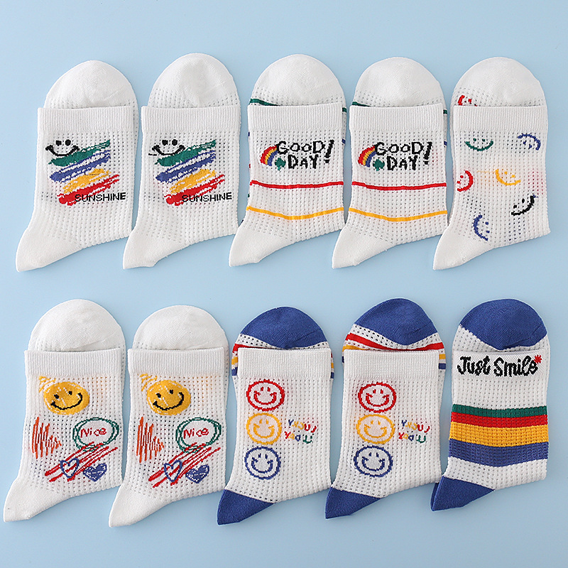 Gyerek zokni, ultra vékony, csíkos minta, középső cső, pamut 50–70%, tavasz–nyár, uniszex