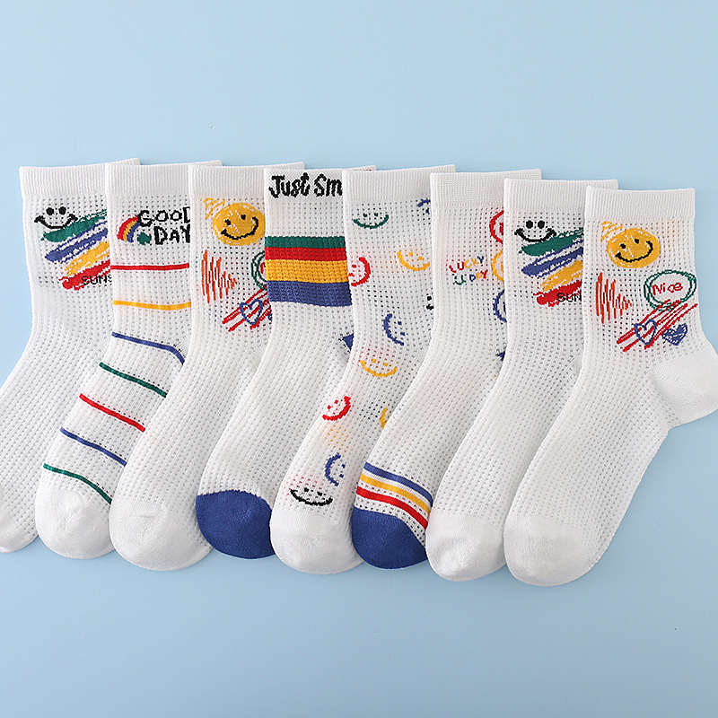 Gyerek zokni, ultra vékony, csíkos minta, középső cső, pamut 50–70%, tavasz–nyár, uniszex