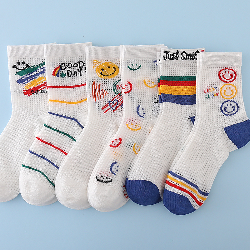 Gyerek zokni, ultra vékony, csíkos minta, középső cső, pamut 50–70%, tavasz–nyár, uniszex