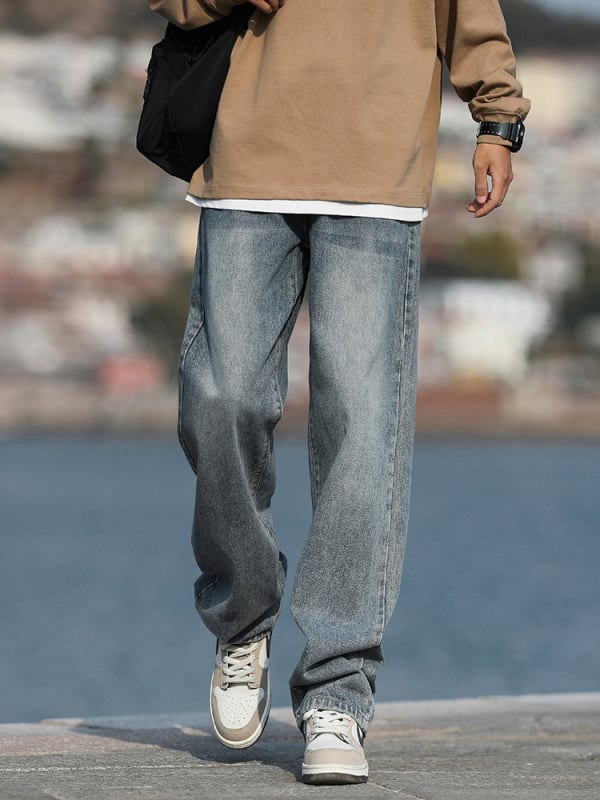 Muške traperice, labav kroj, ravne nogavice, pamuk, srednji struk