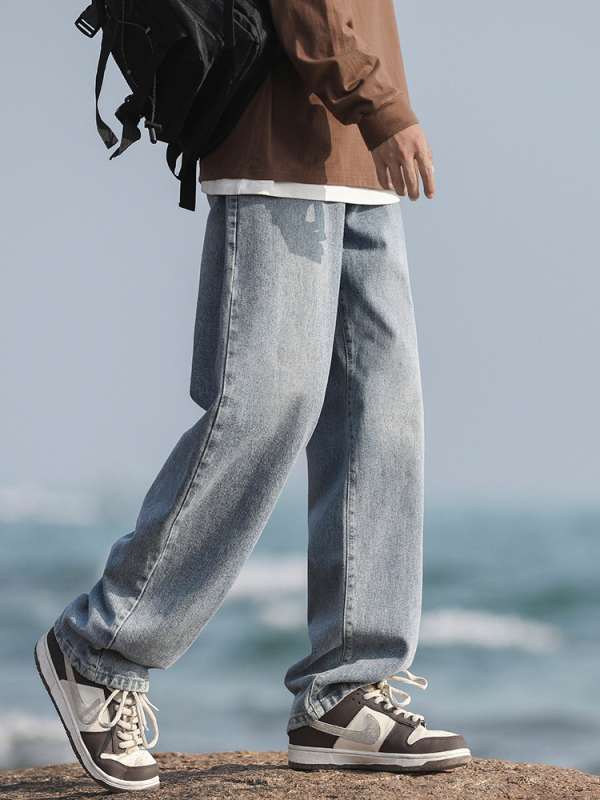 Muške traperice, labav kroj, ravne nogavice, pamuk, srednji struk