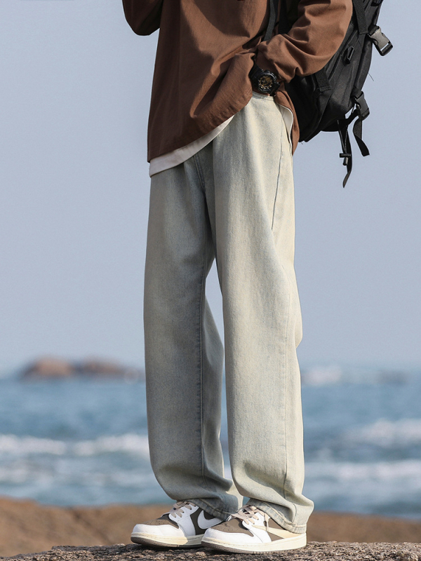 Muške traperice, labav kroj, ravne nogavice, pamuk, srednji struk