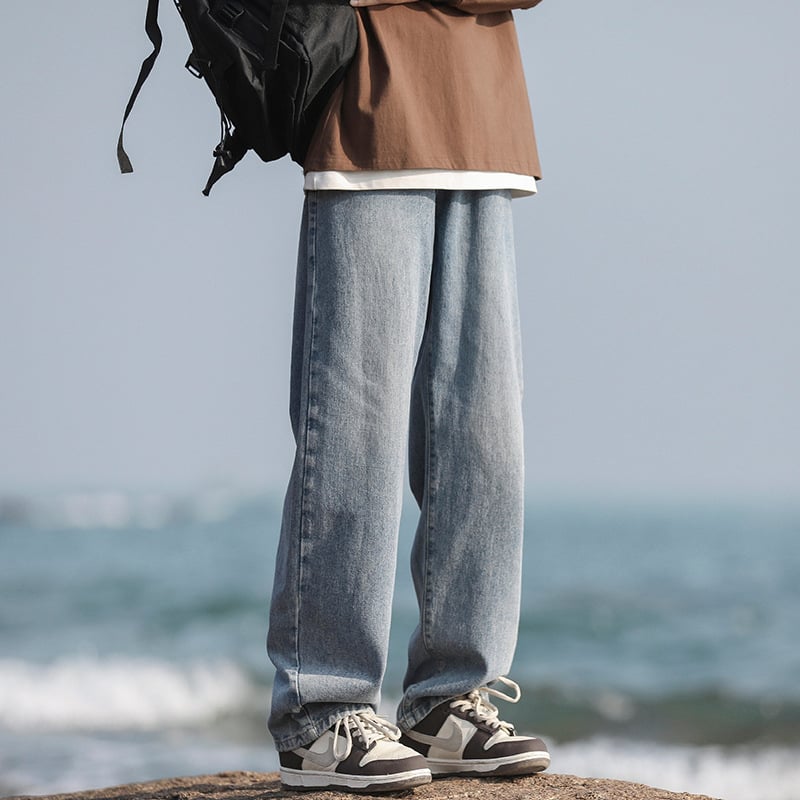 Muške traperice, labav kroj, ravne nogavice, pamuk, srednji struk