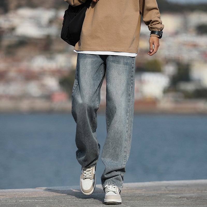 Muške traperice, labav kroj, ravne nogavice, pamuk, srednji struk