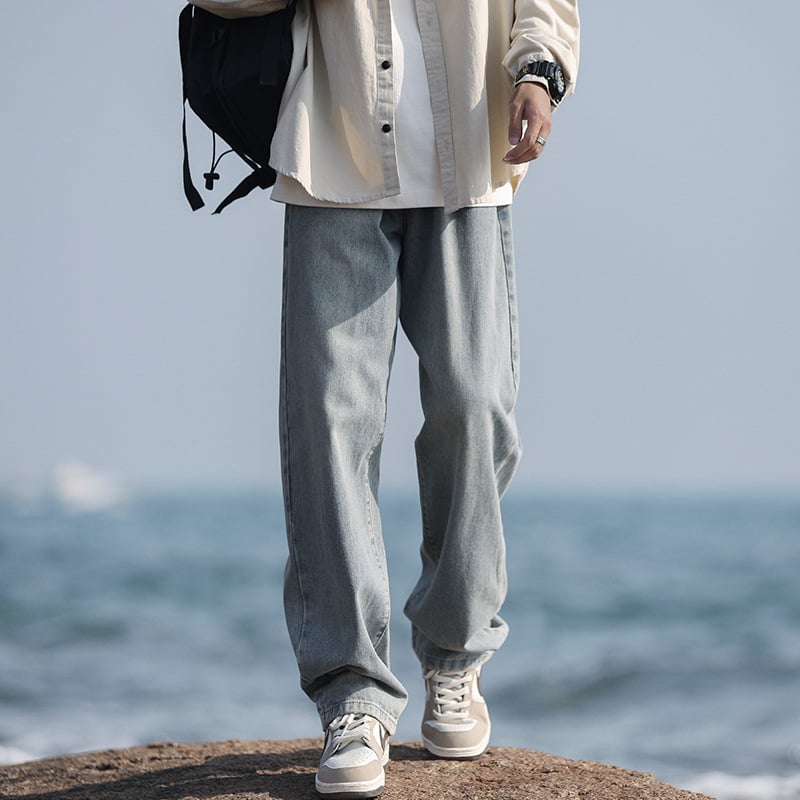 Muške traperice, labav kroj, ravne nogavice, pamuk, srednji struk