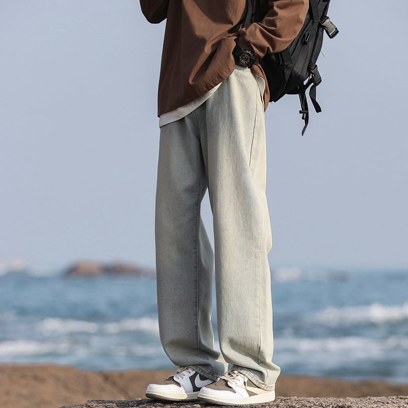 Muške traperice, labav kroj, ravne nogavice, pamuk, srednji struk