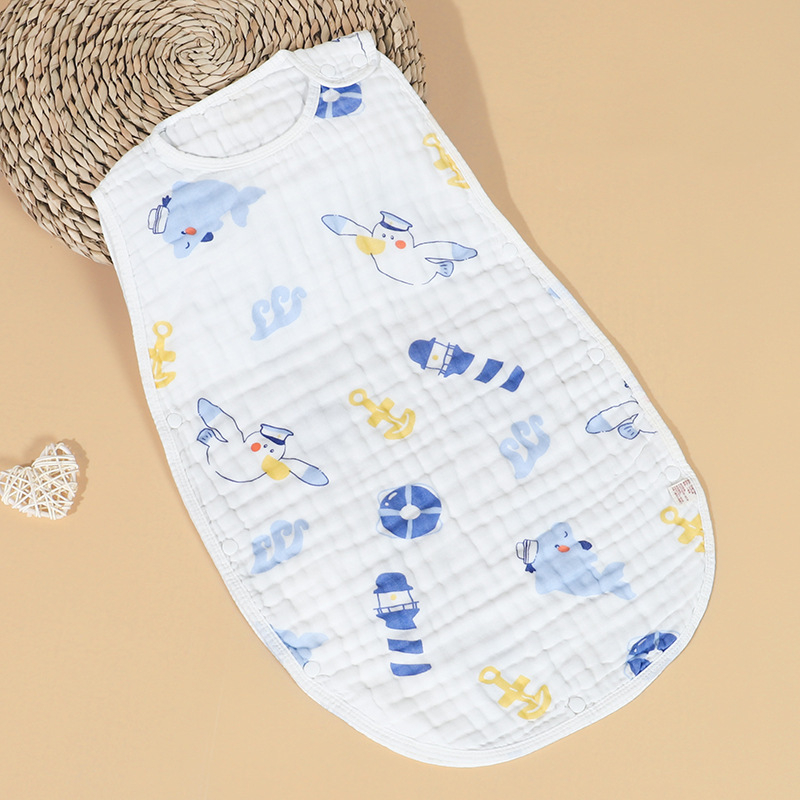 Újszülött pamut géz alvózsák — tavasz/nyár vékony kivitel, könnyű, súly max. 1 jin, rajzfilm stílus