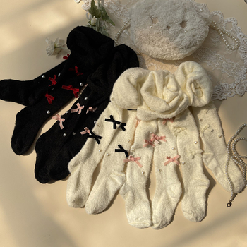 Zimske tople pantyhose za djevojčice i djecu s unutarnjim Rex krznom, slatki srcoliki uzorak Lolita stil